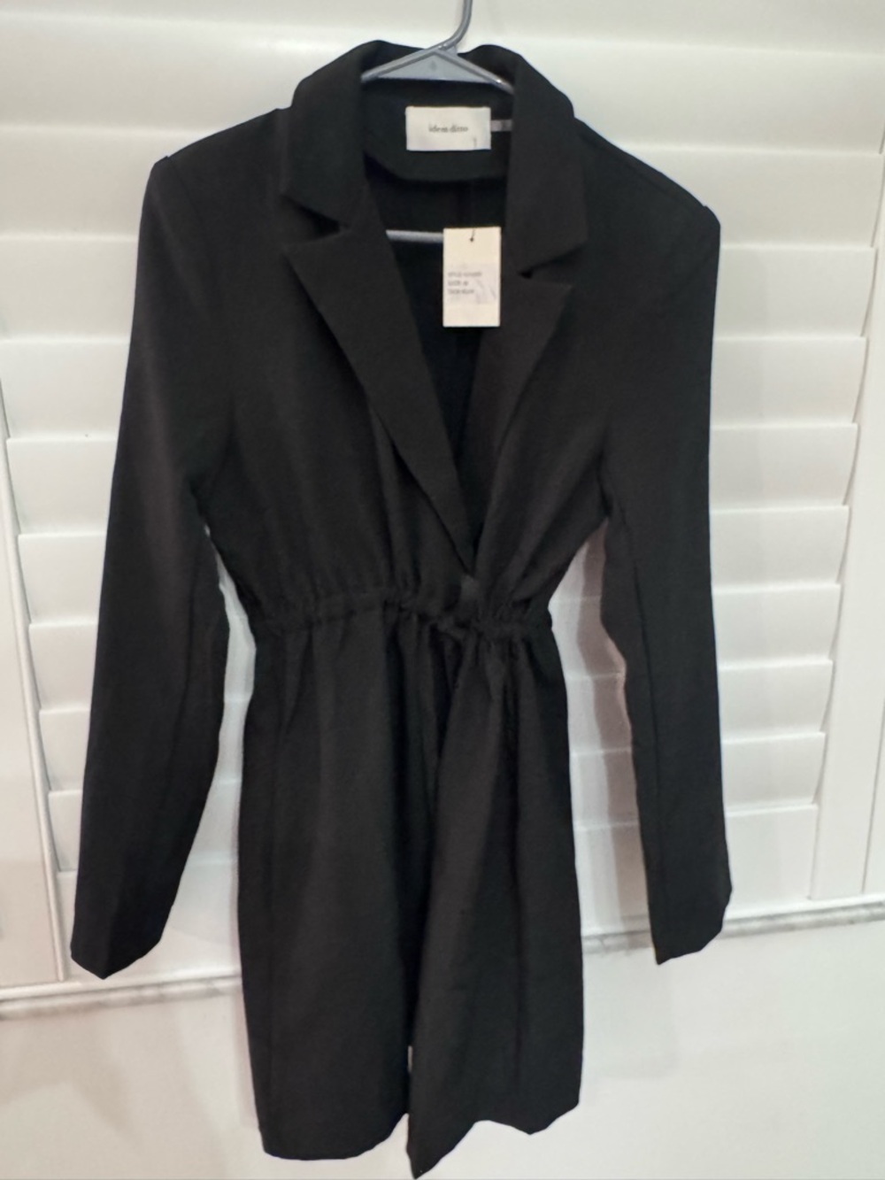 Black Blazer Dress with Drawstring Waist Long Sleeve